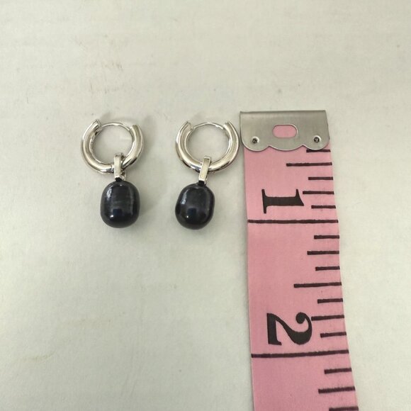 NOC Luv AJ Blue Pearl Amalfi Huggies Earrings Silver 2 in 1 Freshwater Pearl - Picture 10 of 15